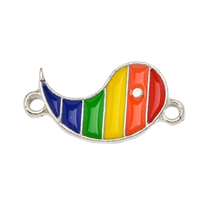 Detailed macro of rainbow enamel yin yang charm with dual connectors for jewelry making