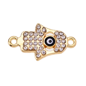 Golden Hamsa Hand charm with Evil Eye detail and crystals for DIY jewelry making