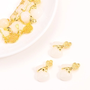 Traditional Chinese style faux jade fortune bag pendant with gold Fu character charms