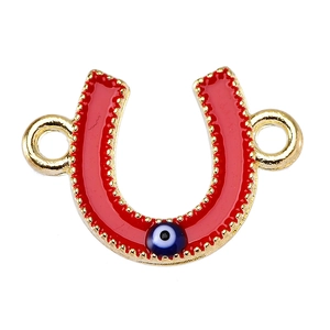 U-shaped evil eye jewelry connector with red enamel and gold finish for DIY crafts