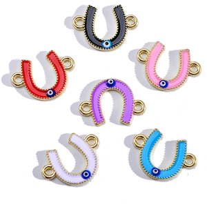 Evil Eye Horseshoe U-Shaped Pendant Alloy Enamel DIY Jewelry Connector For Bracelet Necklace Making Fashion Handmade Accessory