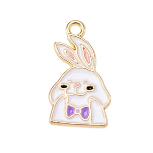 Pendentif lapin mignon en métal émaillé avec nœud pour la création de bijoux DIY