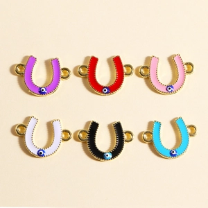 U-shaped evil eye pendants in multiple colors with gold finish for jewelry making