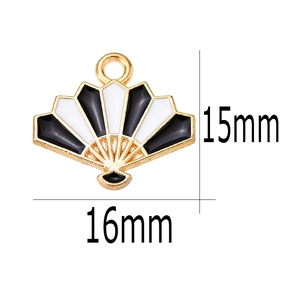 Pendentif éventail coloré en émail noir et blanc avec bords dorés pour bijoux DIY