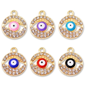 Exotic Evil Eye Alloy Rhinestone Pendant For DIY Necklace Earring Making Gold Plated Enamel Round Jewelry Accessory Charm