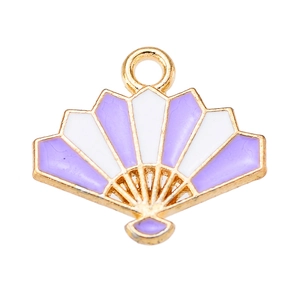 Pendentif en forme d'éventail avec émail violet et blanc doré pour bijoux DIY créatifs