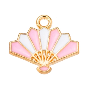 Charmant pendentif en forme d'éventail en alliage émaillé rose et blanc pour bijoux DIY