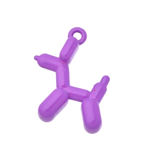 Close-up of a glossy purple balloon dog pendant with metal ring for DIY jewelry making