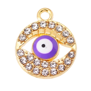 Sparkling Evil Eye pendant with purple enamel and diamonds on a gold-plated base