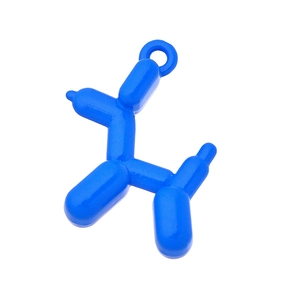Macro view of bright blue candy-colored balloon dog pendant with glossy resin finish