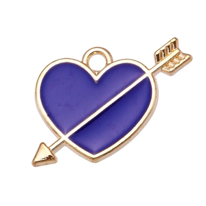 Cupid arrow heart pendant with purple enamel and golden finish for DIY jewelry