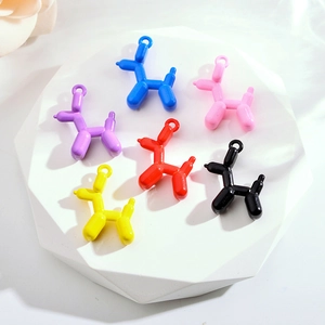 Colorful 3D balloon dog pendants in resin with metallic gloss for DIY jewelry making