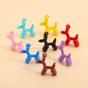 Alloy Resin Cartoon Balloon Dog Charms For DIY Jewelry Making Keychain Bag Pendant Candy Color Animal Accessories