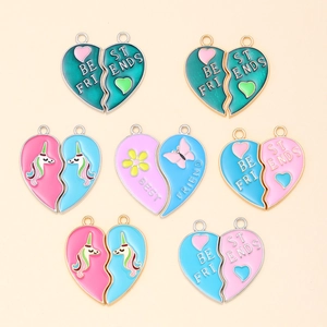 Pendentif Cœur Best Friends Splicing Alliage Émail Huile de Goutte Licorne Papillon Fleur DIY Accessoire Bijoux