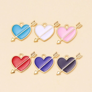 Cupid arrow heart charms in six enamel colors for DIY jewelry making and necklaces