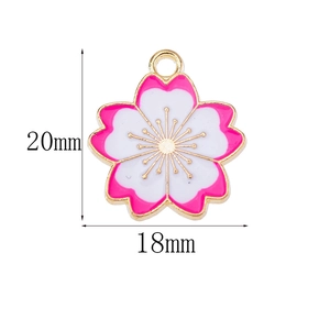 Kersenbloesem emaille hangers in wit en roze met afmetingen van 20mm hoogte en 18mm breedte