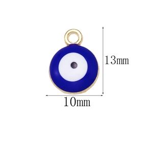 Ciondolo tondo occhio di Allah 13mm in smalto blu e oro per creazione gioielli fai da te