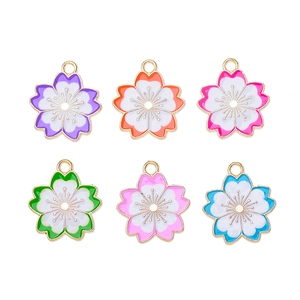 Kleurrijke kersenbloesem emaille hangers set in zes kleuren voor DIY sieraden maken