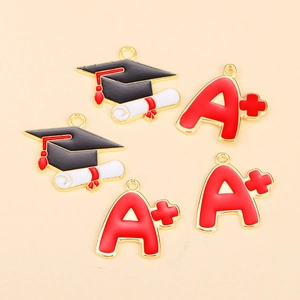 Graduation Season Alloy Pendant Doctoral Hat And A Plus Design Enamel Charm For DIY Jewelry Making Keychain Graduation Gift