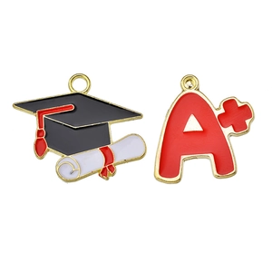 Graduation cap and A+ grade charms with golden metal edges for DIY jewelry making