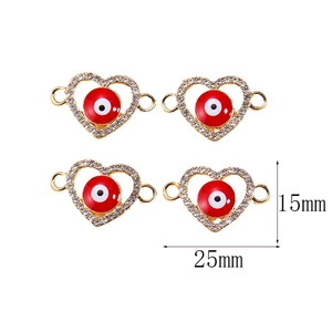 Gouden hartvormige evil eye connector met strassteentjes en rood emaille voor DIY-sieraden