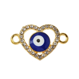 Gouden hart-verbindingsstuk met boze oog en strassteentjes voor het maken van sieraden