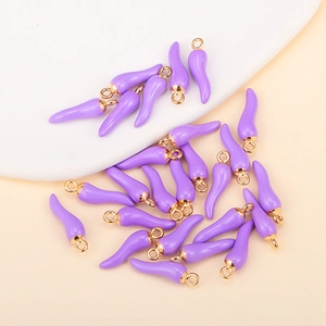 Glossy purple chili pepper pendants with gold rings for DIY jewelry and keychain making