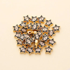 Close-up of 10mm star-shaped Evil Eye alloy beads for DIY jewelry making and bracelets