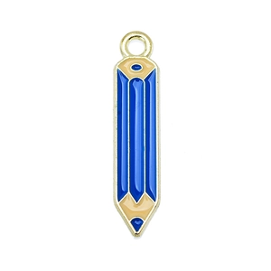 Blue enamel pencil charm pendant with gold metal edges for DIY jewelry making
