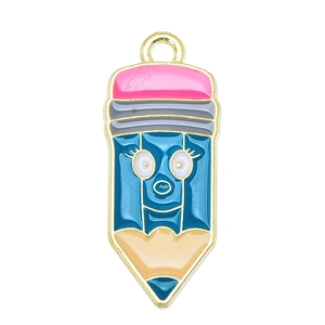 Cartoon colored pencil enamel charms with golden alloy hooks for DIY jewelry crafting