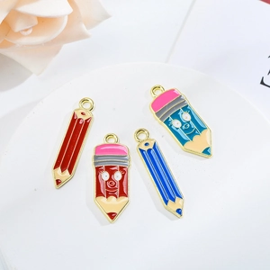 Colorful pencil alloy pendants for DIY jewelry making in various enamel finishes
