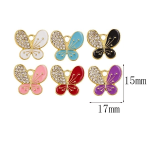 Detail von 6 bunten Schmetterlingsanhängern mit Steinen für DIY-Schmuck 15x17mm
