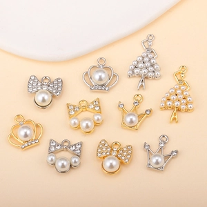 Pendentif DIY en Alliage Couronne Ballerine Nœud Sans Chaîne Avec Fausse Künstliche Perle Strass Pour Fabrication De Bijoux Collier