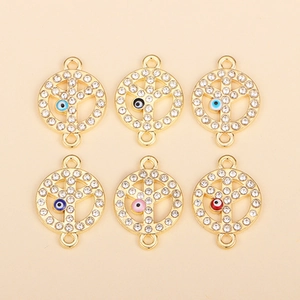 Pendente Connettore in Lega Con Segno della Pace e Malocchio in Strass per Creazione Gioielli Fai da Te Oro Charm Bracciale