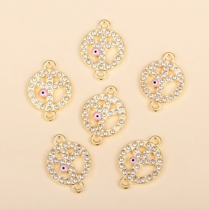 Set di 6 ciondoli malocchio e pace in lega dorata con strass per creazioni gioielli DIY