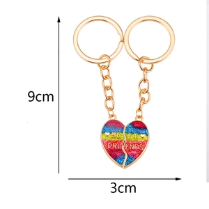 Porte-clés cœur magnétique coloré avec gravure Best Friends et paillettes