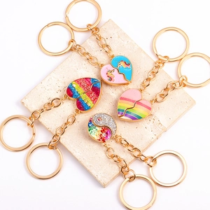 Porte-clés cœur magnétique coloré pour meilleures amies avec émail pailleté et or