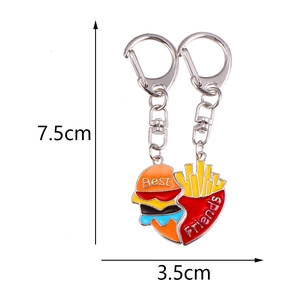 Porte-clés cœur Best Friends mignon avec pendentifs burger et frites en alliage émail