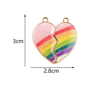 Rainbow glitter magnetic heart necklace pendants for best friends with dimensions 3x2.8cm