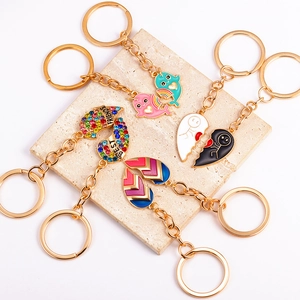 Creative enamel heart puzzle keychains with rhinestones for best friends and couples