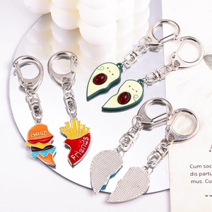 Porte-clés d'amitié mignons en émail avec motif avocat et burger Best Friends
