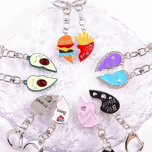 Porte-clés BFF avec burgers en émail, frites, avocats et cœurs en strass colorés