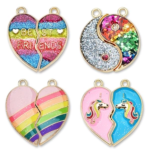 Best Friends Splittable Heart Pendants DIY Jewelry Alloy Enamel Glitter Butterfly Unicorn Yin Yang Charms Necklace Accessory