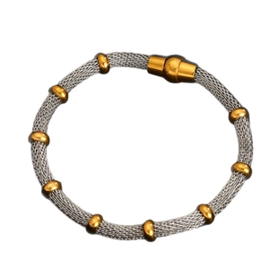 Pulsera chic de malla estilo bambú en mezcla de plata y oro de 18 quilates