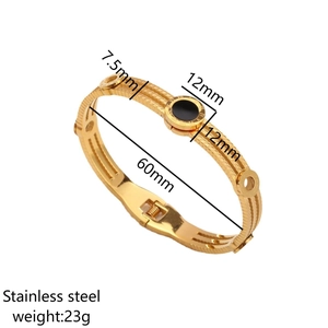 Rose gold stainless steel bangle featuring Roman numeral charms and multi-layer design