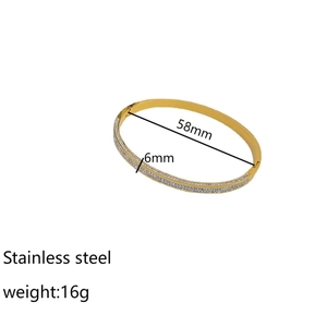 Polished gold stainless steel bangle with sparkling zircon inlay for women