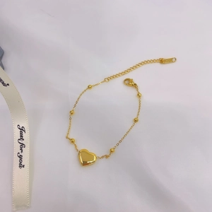 Minimalist Stainless Steel Heart Pendant Bracelet For Women Gold Plated Bead Chain Adjustable Fashion Jewelry Daily Accessory