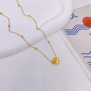 Collana Minimalista Con Pendente A Cuore In Acciaio Inossidabile Placcato Oro Per Donna Elegante Catena A Sfere Gioielli