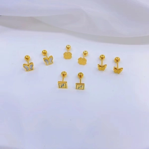Stainless Steel Stud Earrings For Women Kids 18K Gold Plated Flower Heart Butterfly Zirconia Screw Back Earrings Jewelry