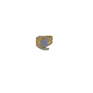 Elegant gold multi-layer cross ring featuring a sparkling central round diamond cluster